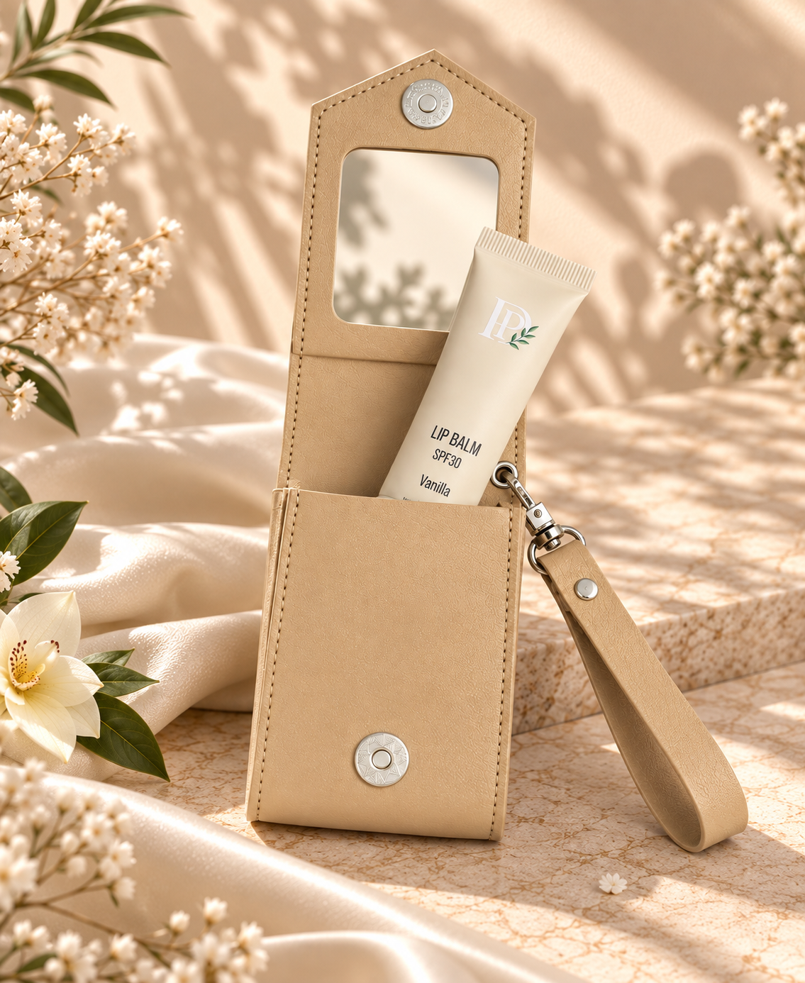 Mini Clip - Pouch with Mirror - Beige